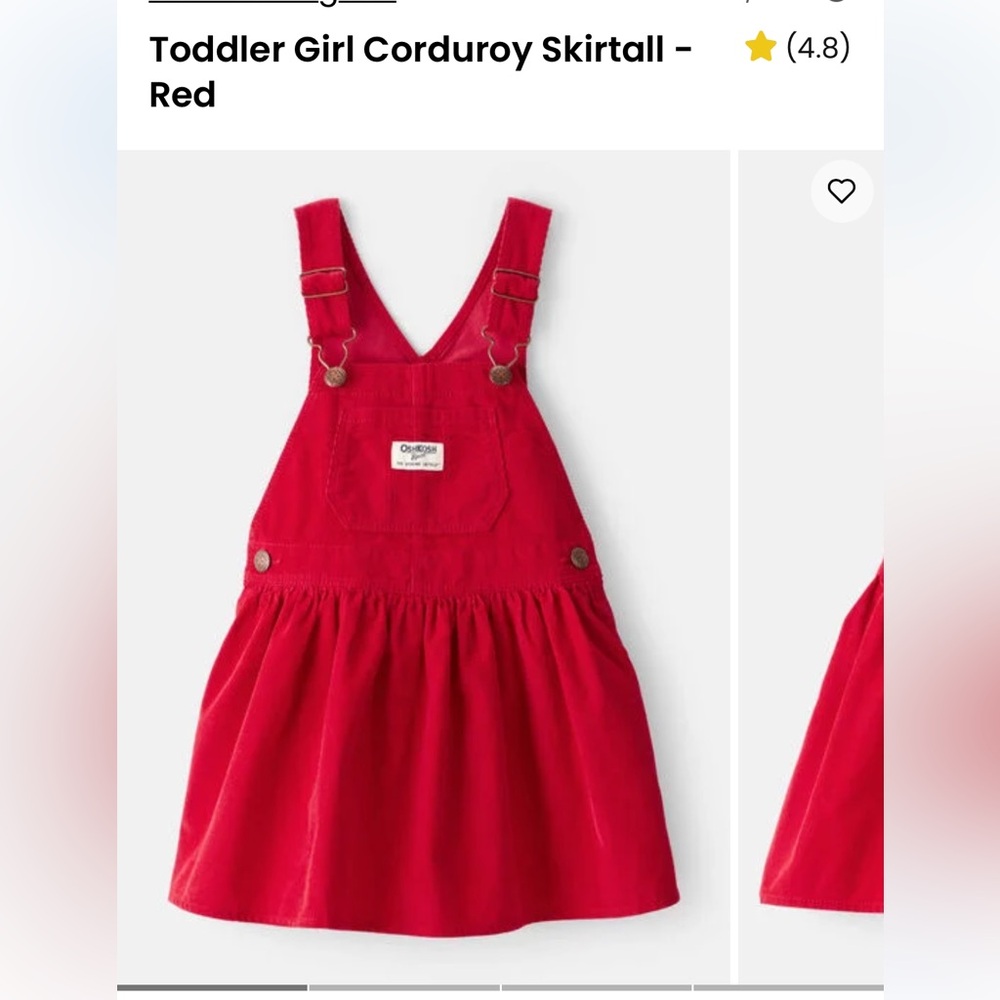 OshKosh B'gosh Bright Red Corduroy Overall Dress